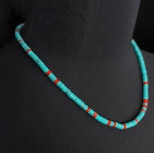 Vintage turquoise and coral heishi bead necklace